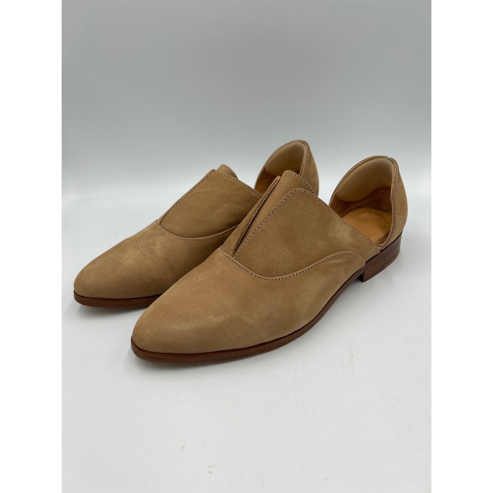 Nisolo Emma d'Orsay Oxford Leather Flats Brandy‎ Tan Almond Toe Slip On 7.5